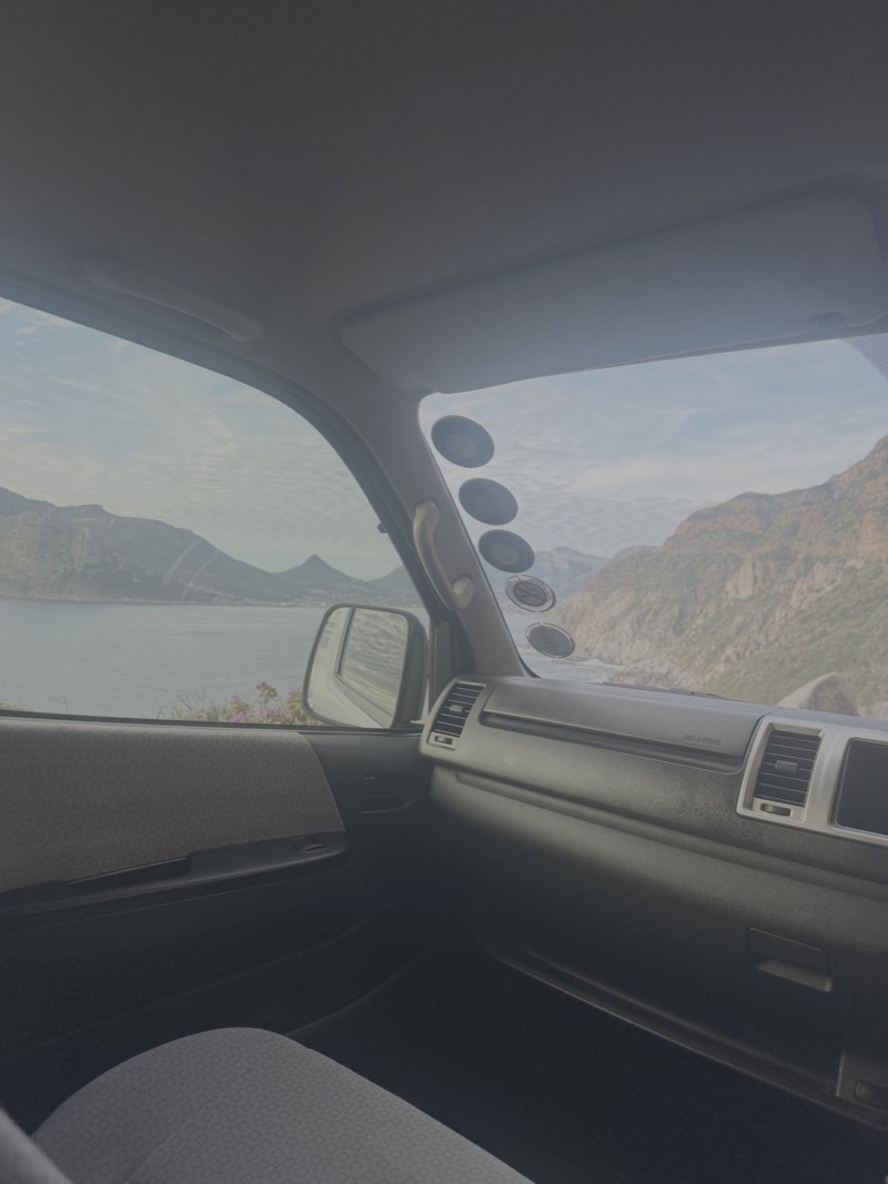 View of Chapman’s Peak Drive from inside the van